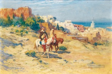 two boys singing Painting - TWO HORSEMEN IN ALGIERS Frederick Arthur Bridgman Arab